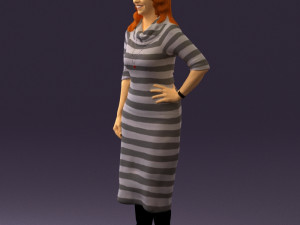 woman in striped red hair 0576 3D Model