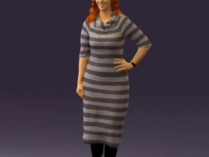 woman in striped red hair 0576 3D Model