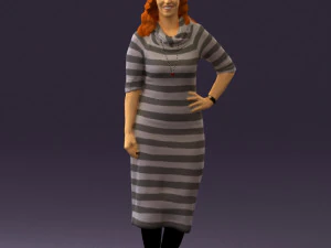 woman in striped red hair 0576 3D Model