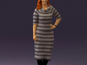 woman in striped red hair 0576 3D Model