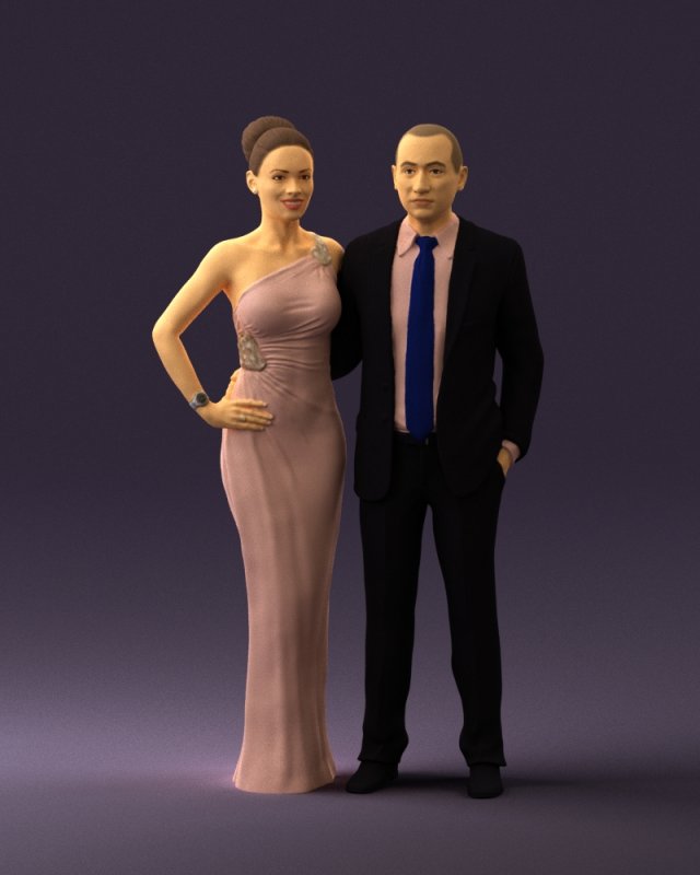 man and woman in evening dresses 0597 3d print ready 3D Принт Модель .c4d .max .obj .3ds .fbx .stl .blend 