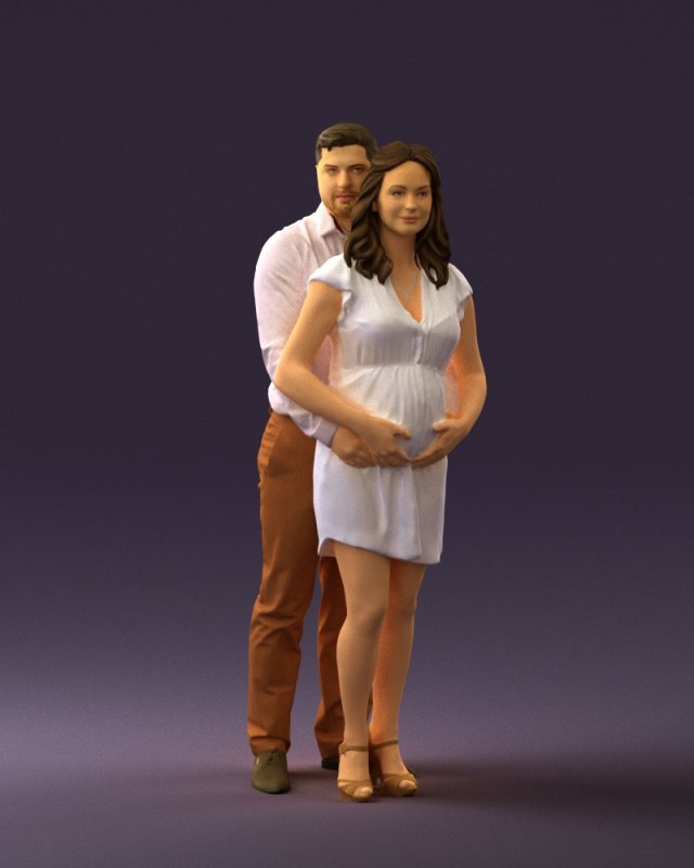man hugs pregnant woman 0598 3Dモデル .c4d .max .obj .3ds .fbx .stl .blend 