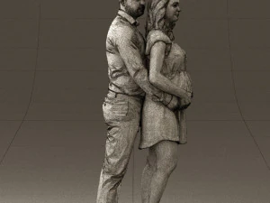 man hugs pregnant woman 0598 3D Model