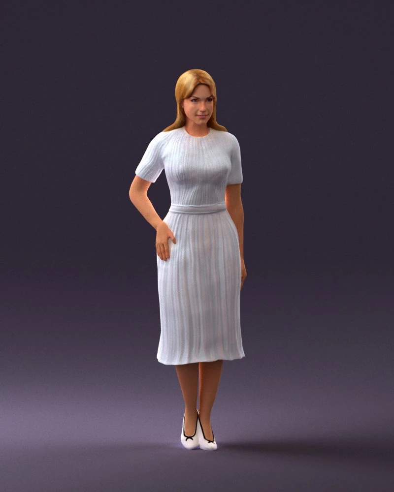 woman in white edged dress 0585 3D Model .c4d .max .obj .3ds .fbx .stl .blend 