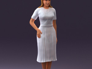woman in white edged dress 0585 Model 3D