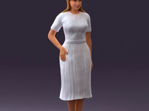 woman in white edged dress 0585 3D Model
