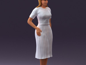 woman in white edged dress 0585 Model 3D