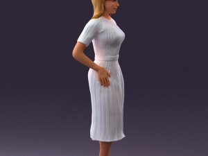 woman in white edged dress 0585 Model 3D