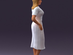 woman in white edged dress 0585 Model 3D