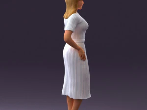 woman in white edged dress 0585 3D Model