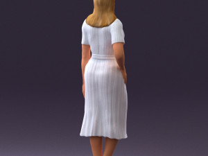 woman in white edged dress 0585 Model 3D