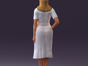 woman in white edged dress 0585 Model 3D