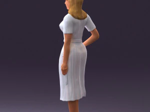 woman in white edged dress 0585 3D Model
