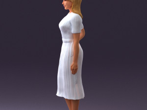 woman in white edged dress 0585 Model 3D