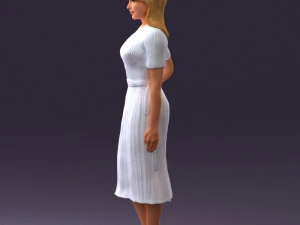 woman in white edged dress 0585 3D Model