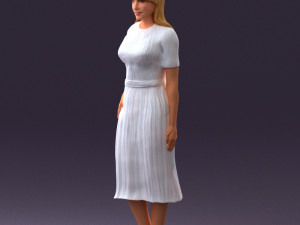 woman in white edged dress 0585 Model 3D