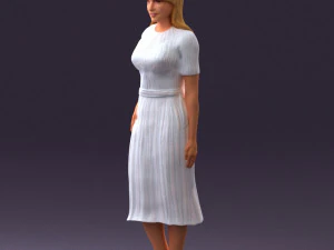 woman in white edged dress 0585 3D Model