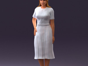 woman in white edged dress 0585 Model 3D