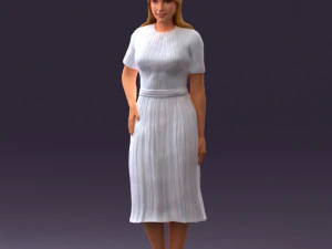 woman in white edged dress 0585 3D Model