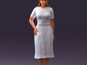 woman in white edged dress 0585 Model 3D