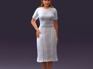 woman in white edged dress 0585 3D Model