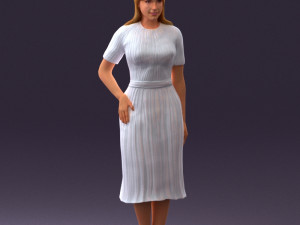 woman in white edged dress 0585 Model 3D
