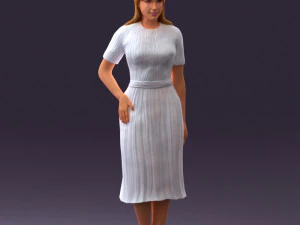 woman in white edged dress 0585 3D Model