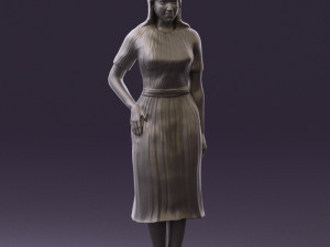 woman in white edged dress 0585 Model 3D