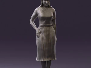 woman in white edged dress 0585 3D Model