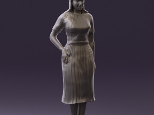 woman in white edged dress 0585 Model 3D