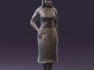 woman in white edged dress 0585 3D Model