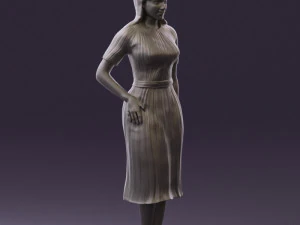 woman in white edged dress 0585 3D Model