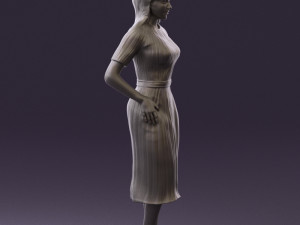 woman in white edged dress 0585 Model 3D
