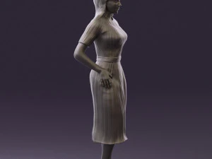 woman in white edged dress 0585 3D Model