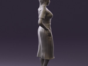 woman in white edged dress 0585 Model 3D