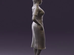 woman in white edged dress 0585 3D Model