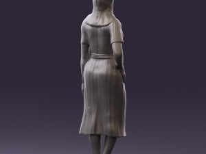 woman in white edged dress 0585 Model 3D