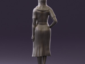 woman in white edged dress 0585 Model 3D