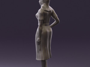woman in white edged dress 0585 Model 3D