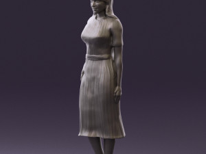 woman in white edged dress 0585 Model 3D