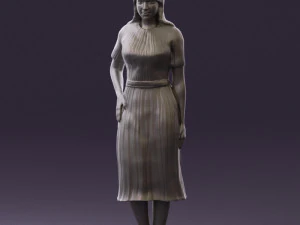 woman in white edged dress 0585 3D Model