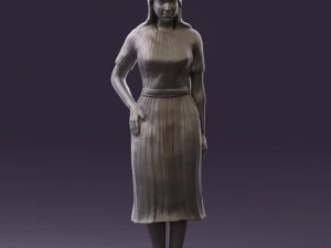 woman in white edged dress 0585 3D Model