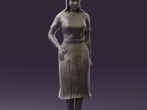 woman in white edged dress 0585 Model 3D
