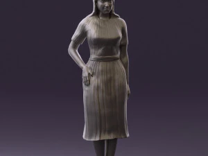 woman in white edged dress 0585 3D Model