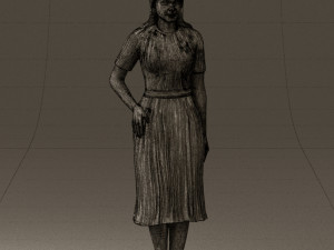 woman in white edged dress 0585 Model 3D