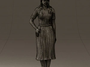 woman in white edged dress 0585 3D Model