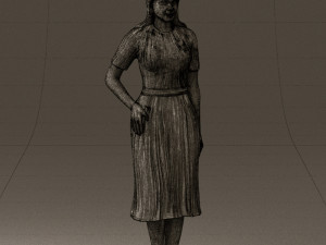 woman in white edged dress 0585 Model 3D