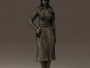 woman in white edged dress 0585 3D Model