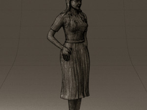woman in white edged dress 0585 Model 3D