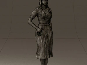 woman in white edged dress 0585 3D Model